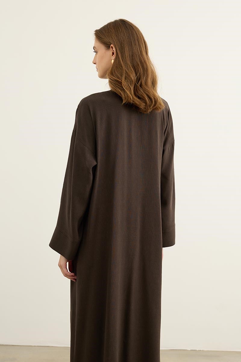 Çin Düğmeli Abaya Acı kahve