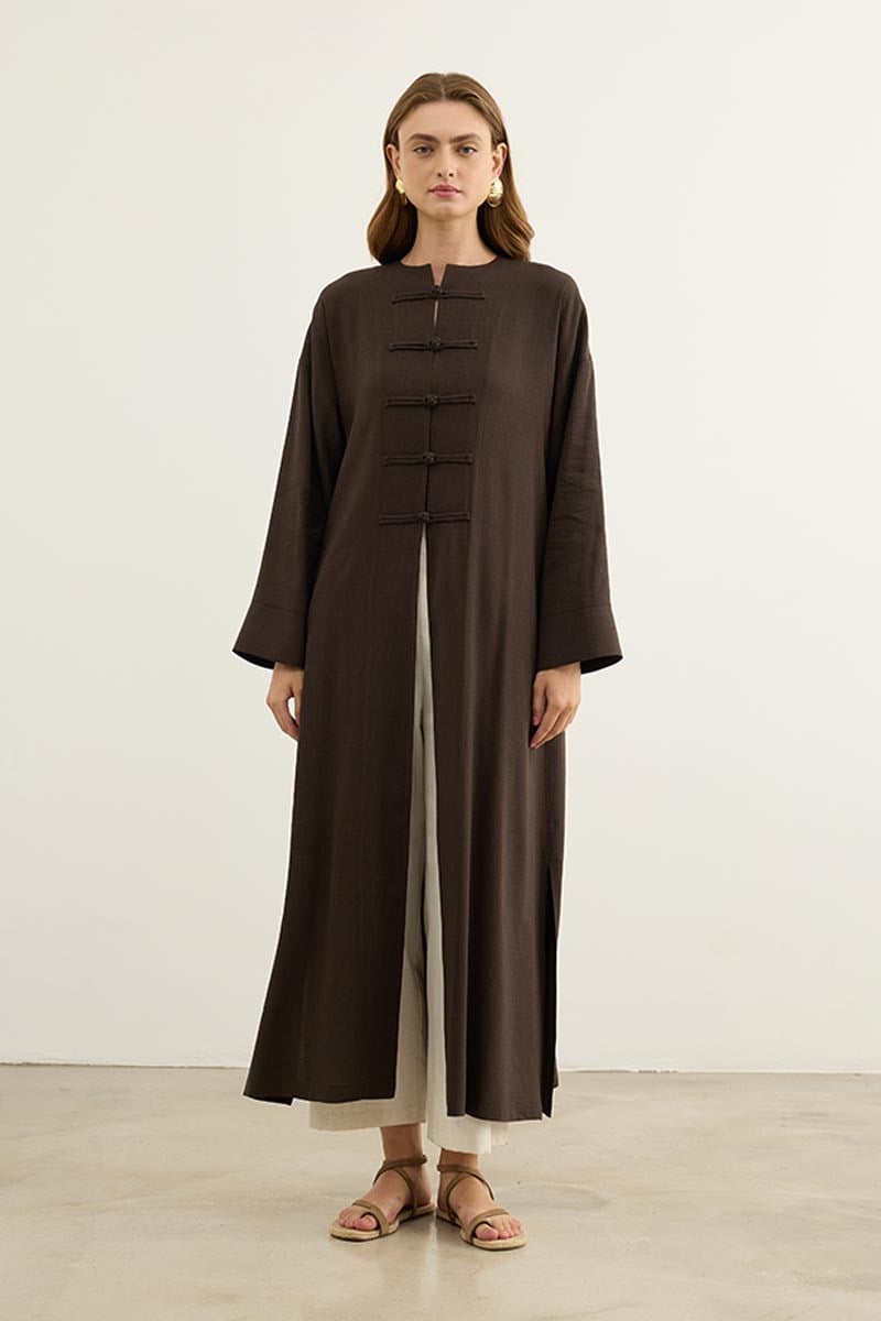 Çin Düğmeli Abaya Acı kahve