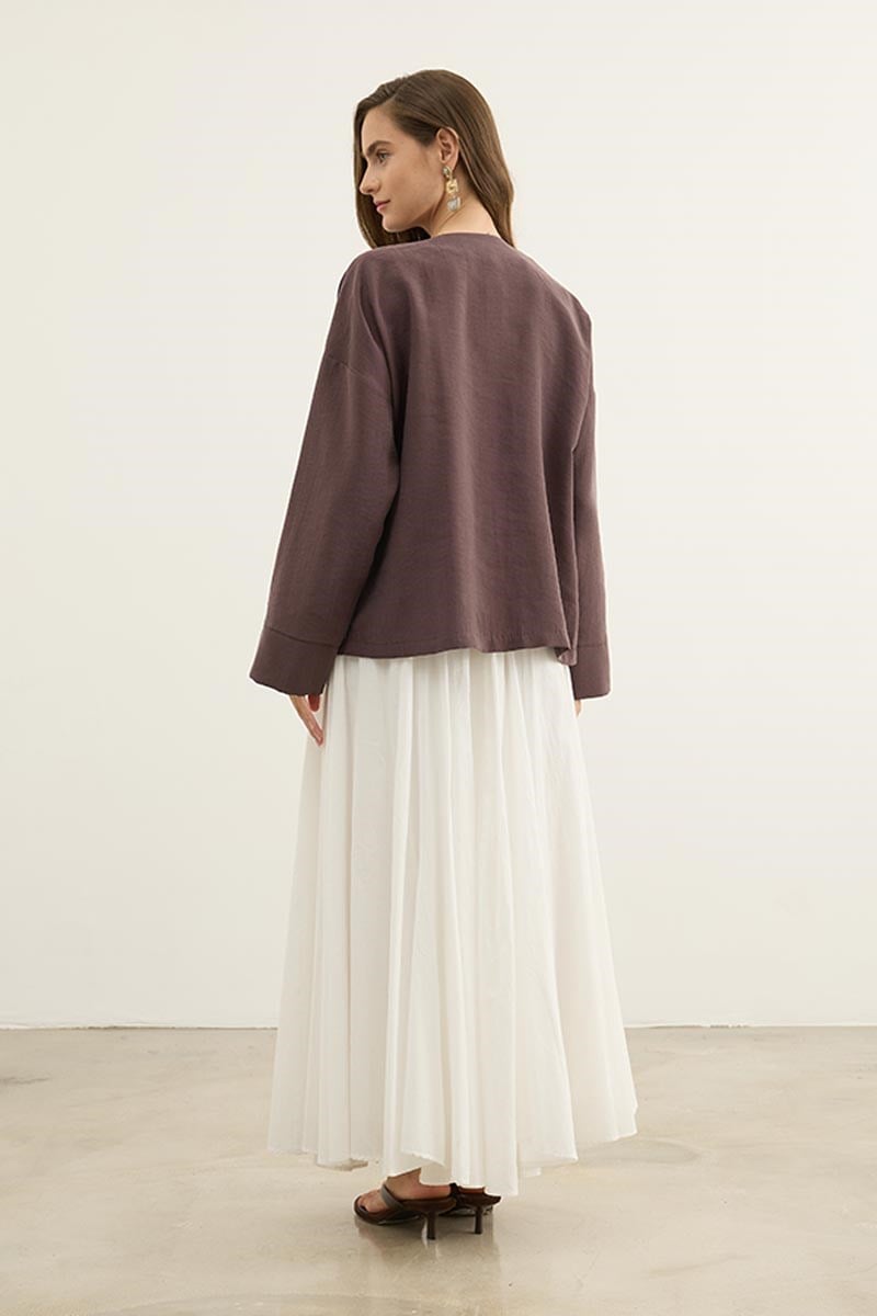 Çin Düğmeli Tensel Kimono Mürdüm