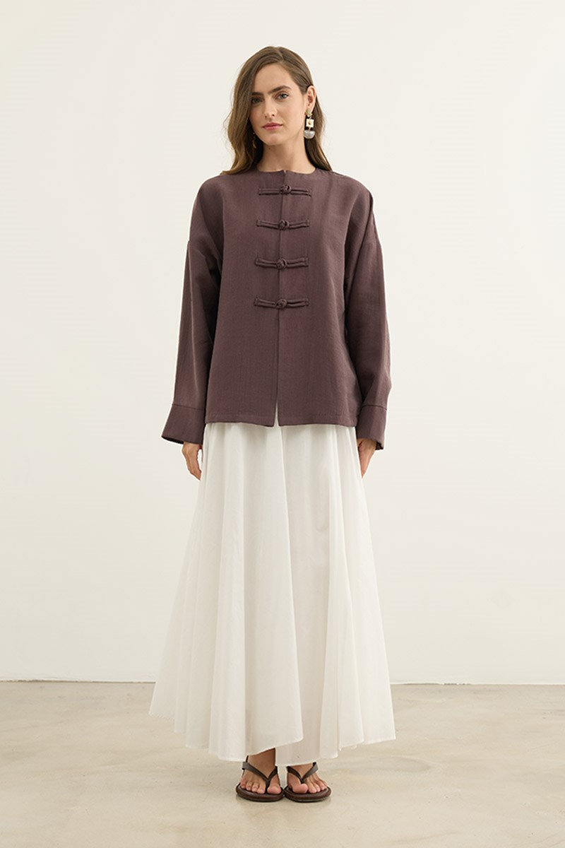 Çin Düğmeli Tensel Kimono Mürdüm