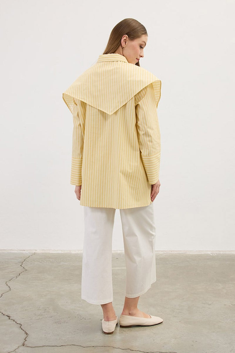 Çizgili %100 Pamuk Gömlek Sarı