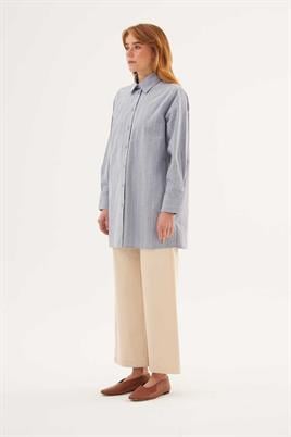 Çizgili Basic Gömlek Mavi