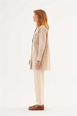 Çizgili Basic Gömlek Bej