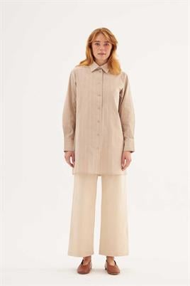 Çizgili Basic Gömlek Bej