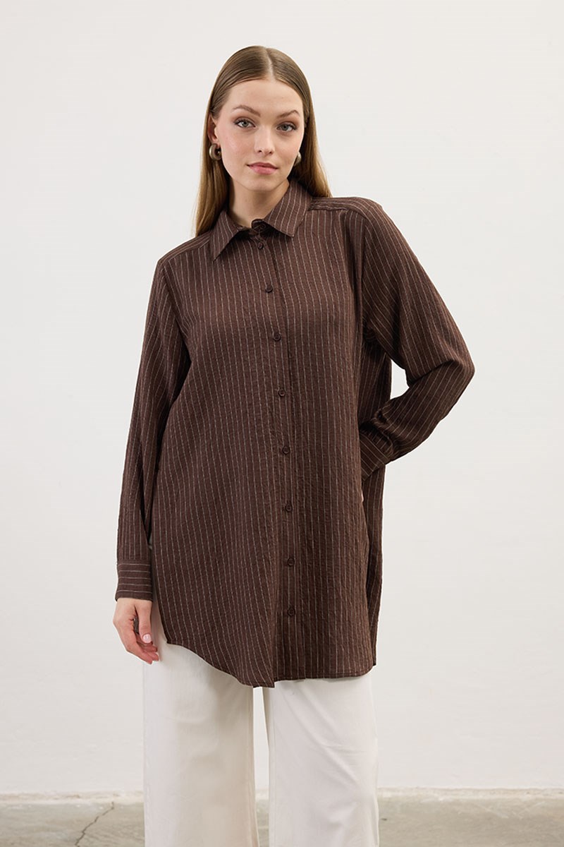 Çizgili Dökümlü Tunik Acı kahve