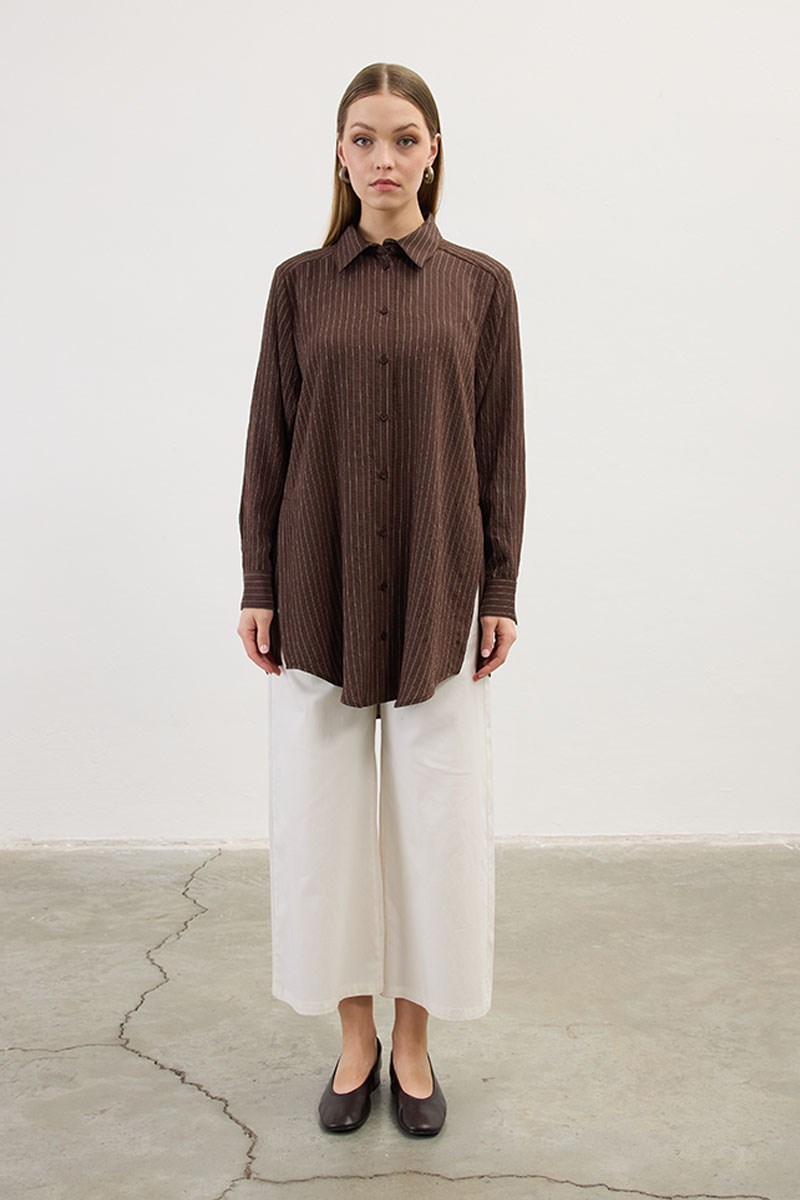 Çizgili Dökümlü Tunik Acı kahve