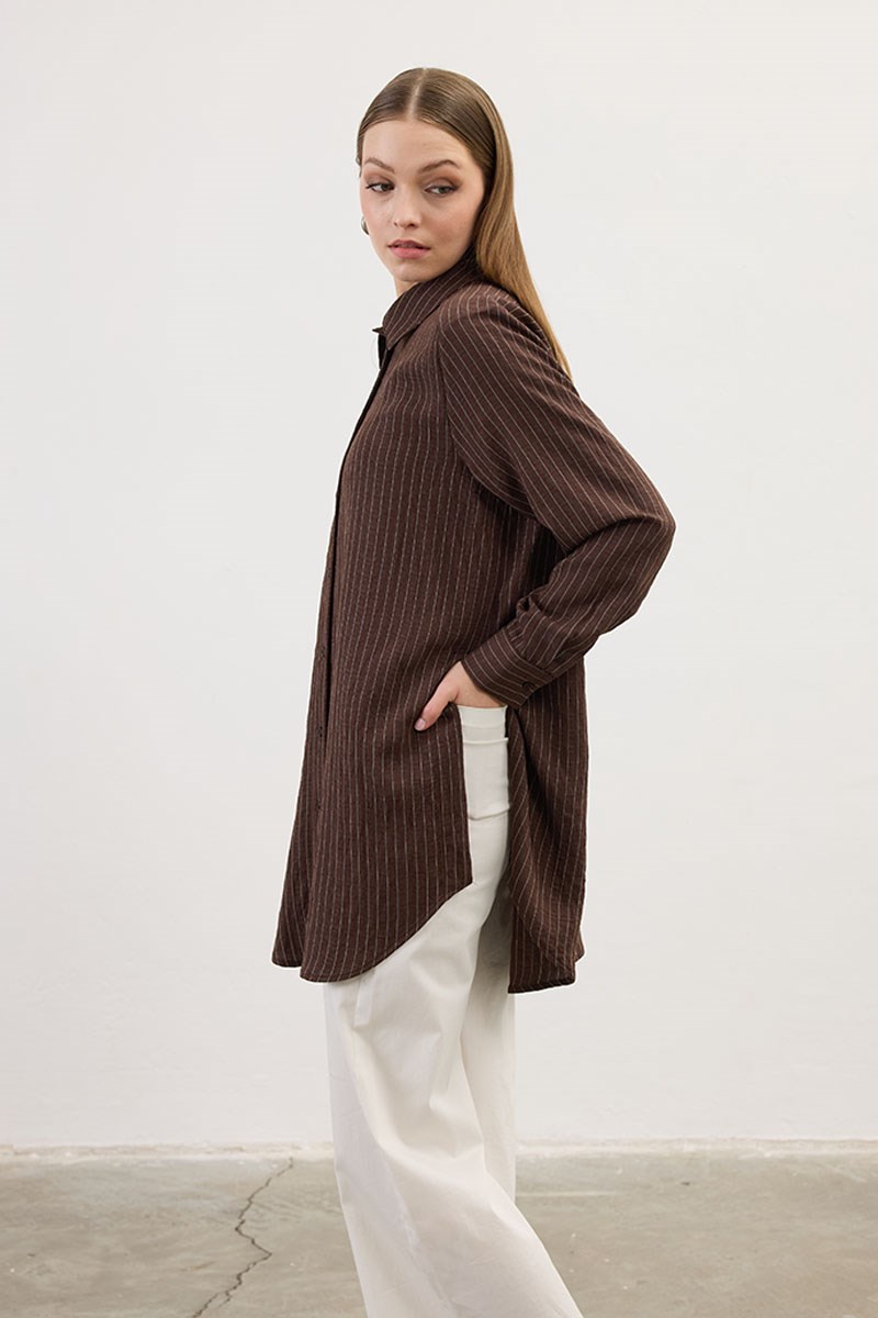Çizgili Dökümlü Tunik Acı kahve