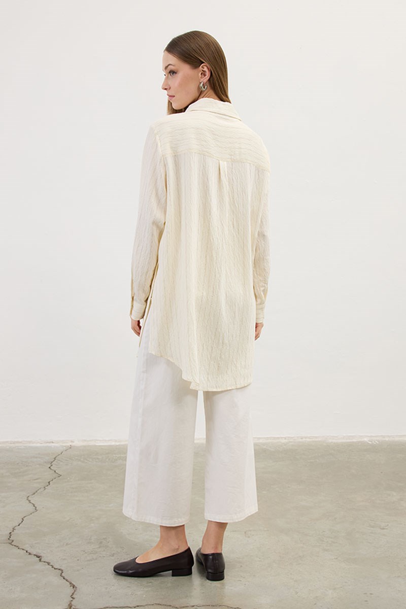 Çizgili Dökümlü Tunik Ekru