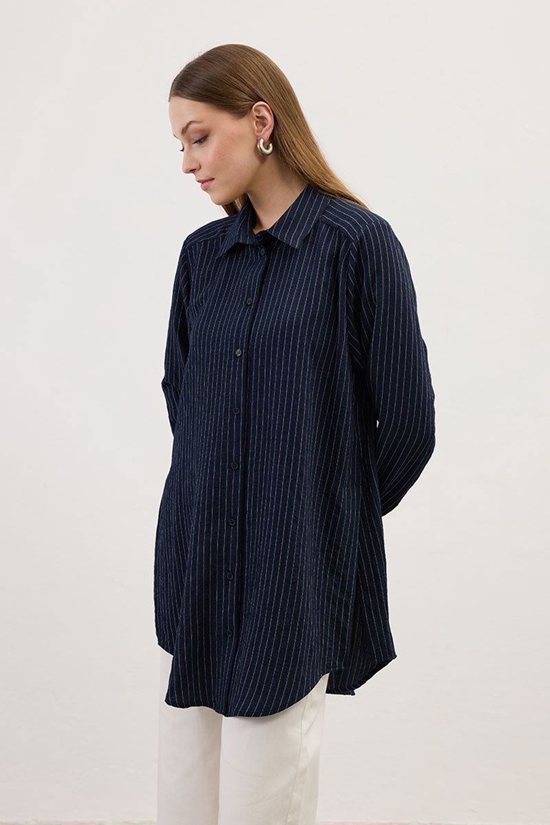 Çizgili Dökümlü Tunik Lacivert