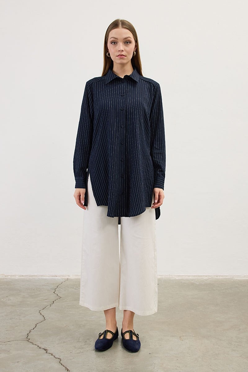 Çizgili Dökümlü Tunik Lacivert