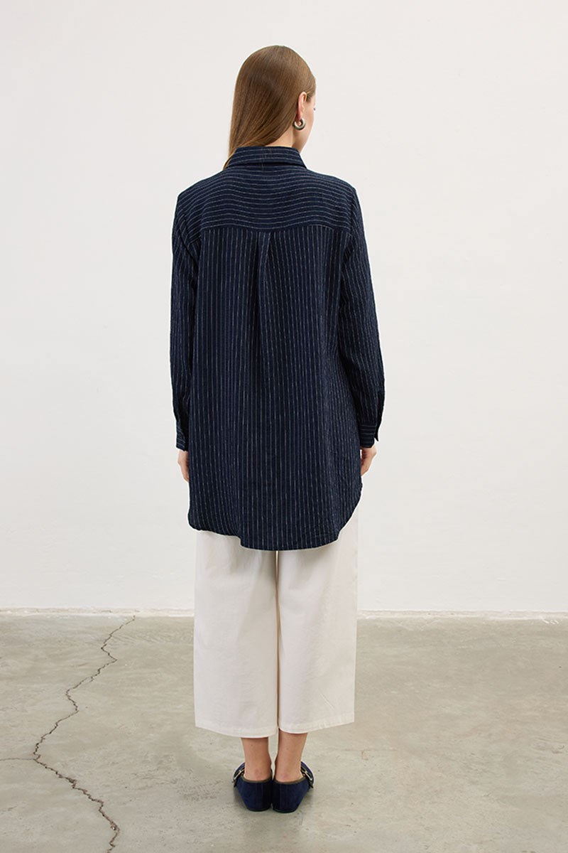 Çizgili Dökümlü Tunik Lacivert