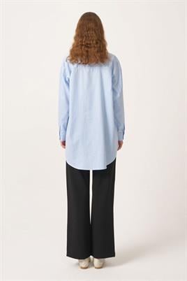 Çizgili Gömlek İnce Mavi