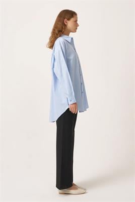 Çizgili Gömlek İnce Mavi