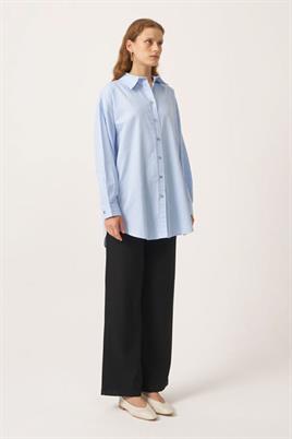 Çizgili Gömlek İnce Mavi