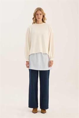 Çizgili Gömlek Görünümlü İçlik Açık mavi