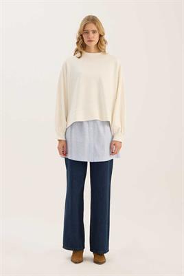 Çizgili Gömlek Görünümlü İçlik Koyu Mavi