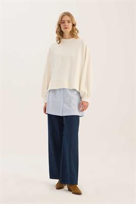 Çizgili Gömlek Görünümlü İçlik Koyu Mavi