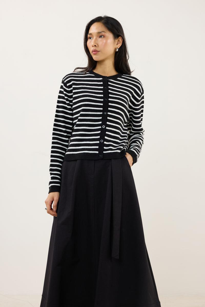 Çizgili İnce Triko Hırka Siyah