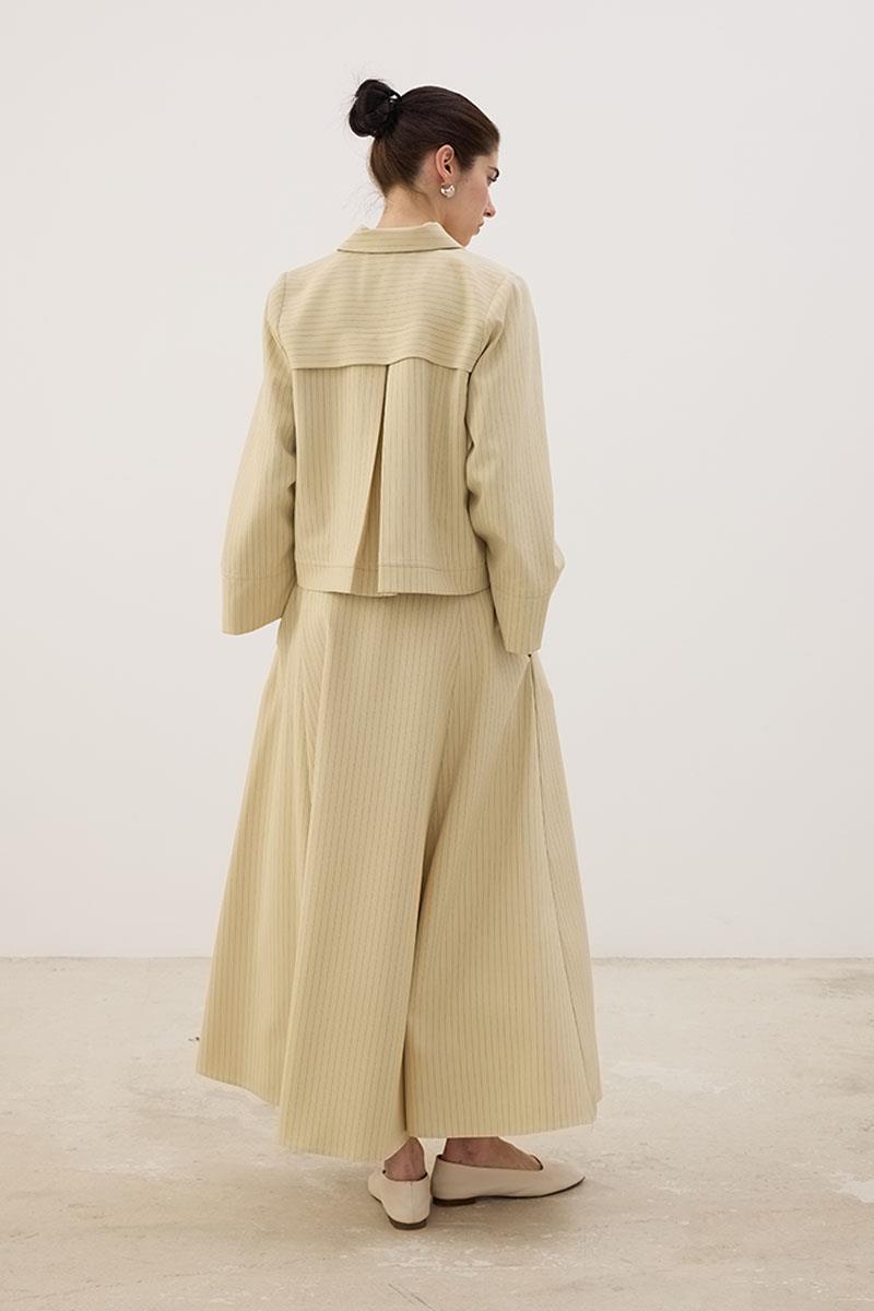 Çizgili Kısa Ceket Krem