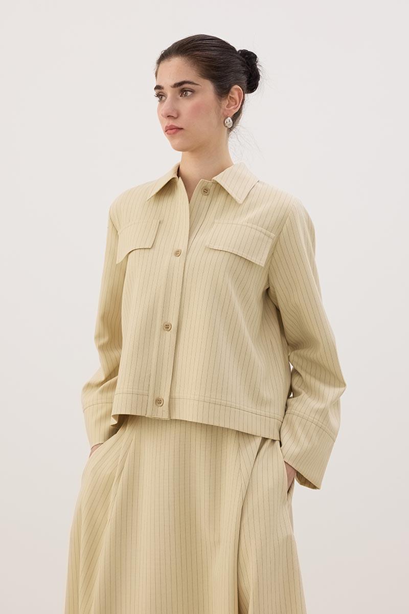Çizgili Kısa Ceket Krem