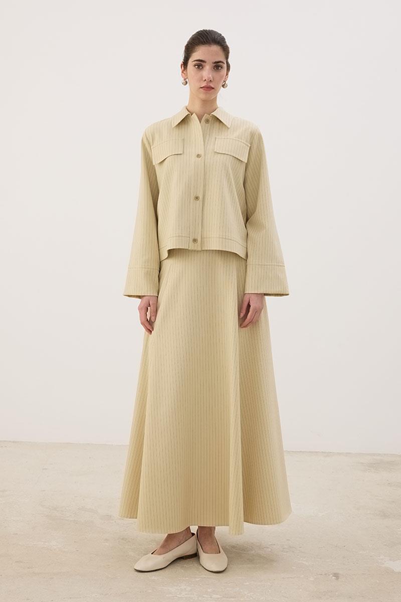 Çizgili Kısa Ceket Krem