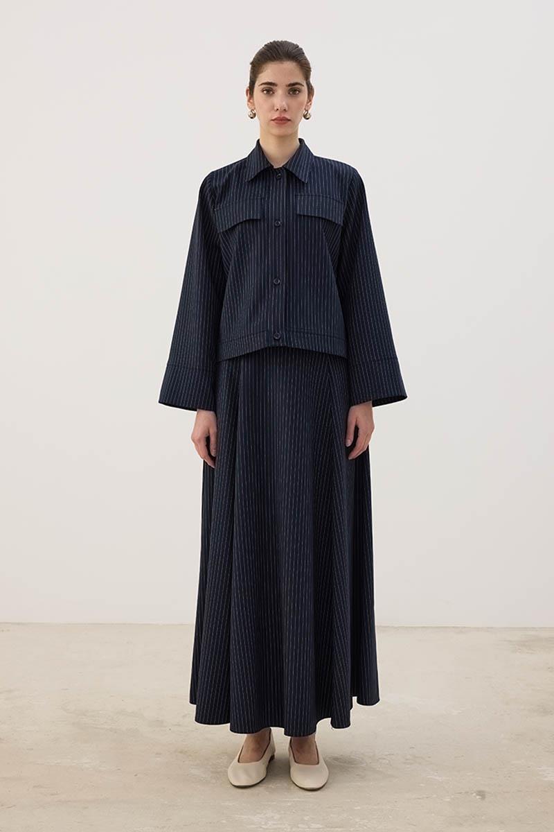 Çizgili Kısa Ceket Lacivert