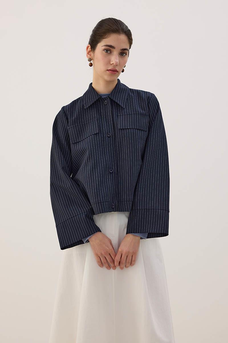 Çizgili Kısa Ceket Lacivert