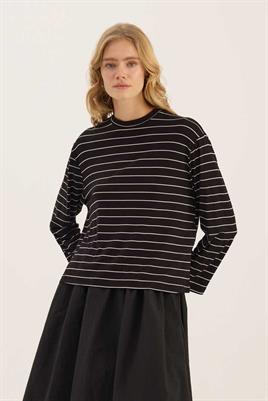 Çizgili Kısa Tshirt Siyah