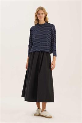 Çizgili Kısa Tshirt İnce Lacivert