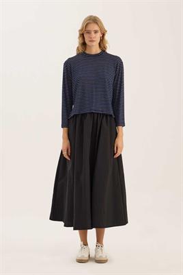 Çizgili Kısa Tshirt İnce Lacivert