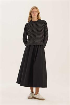 Çizgili Kısa Tshirt İnce Siyah