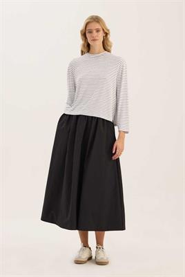 Çizgili Kısa Tshirt İnce Beyaz