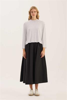 Çizgili Kısa Tshirt İnce Beyaz