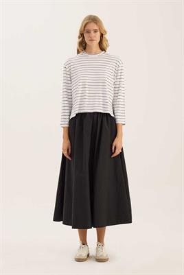 Çizgili Kısa Tshirt Beyaz