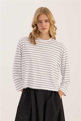 Çizgili Kısa Tshirt Beyaz