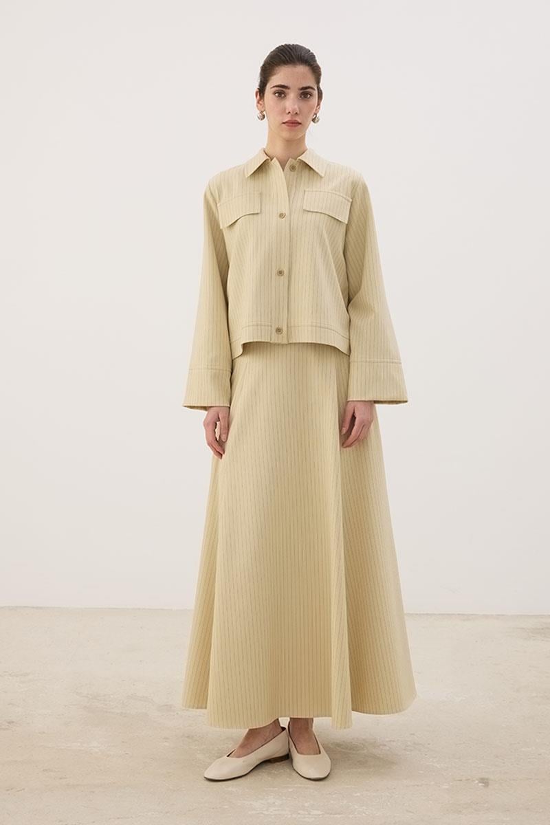 Çizgili Kloş Etek Krem