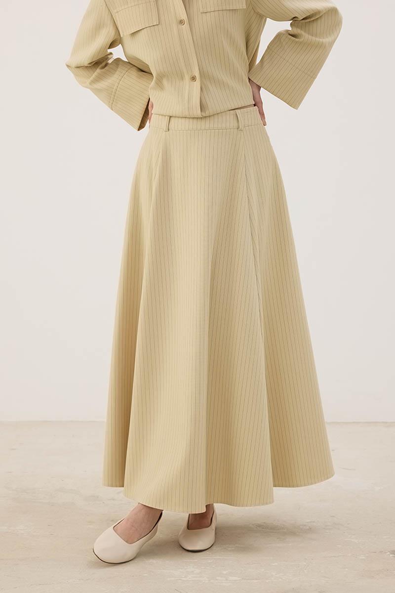 Çizgili Kloş Etek Krem