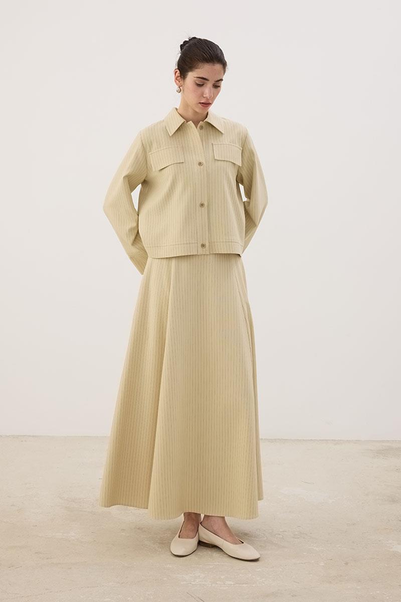 Çizgili Kloş Etek Krem