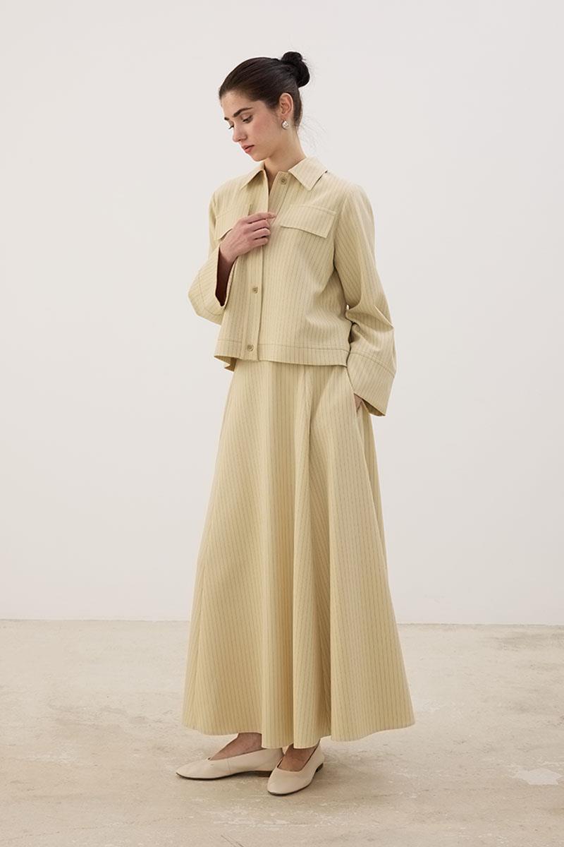 Çizgili Kloş Etek Krem