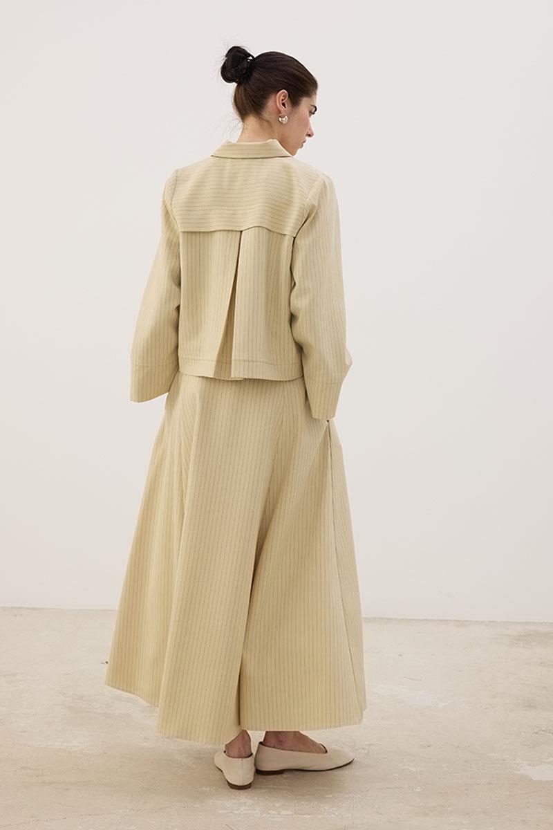 Çizgili Kloş Etek Krem