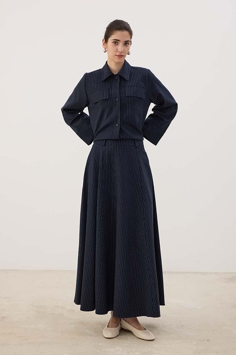 Çizgili Kloş Etek Lacivert