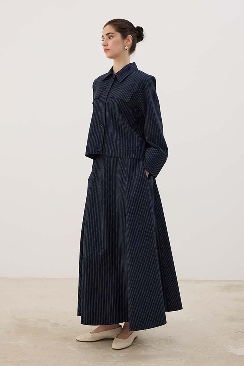 Çizgili Kloş Etek Lacivert