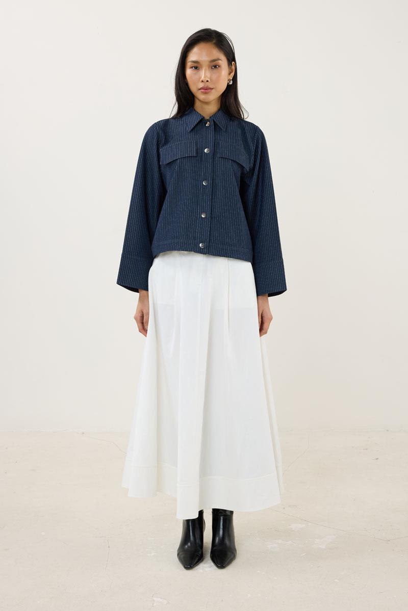 Çizgili Kot Ceket Lacivert