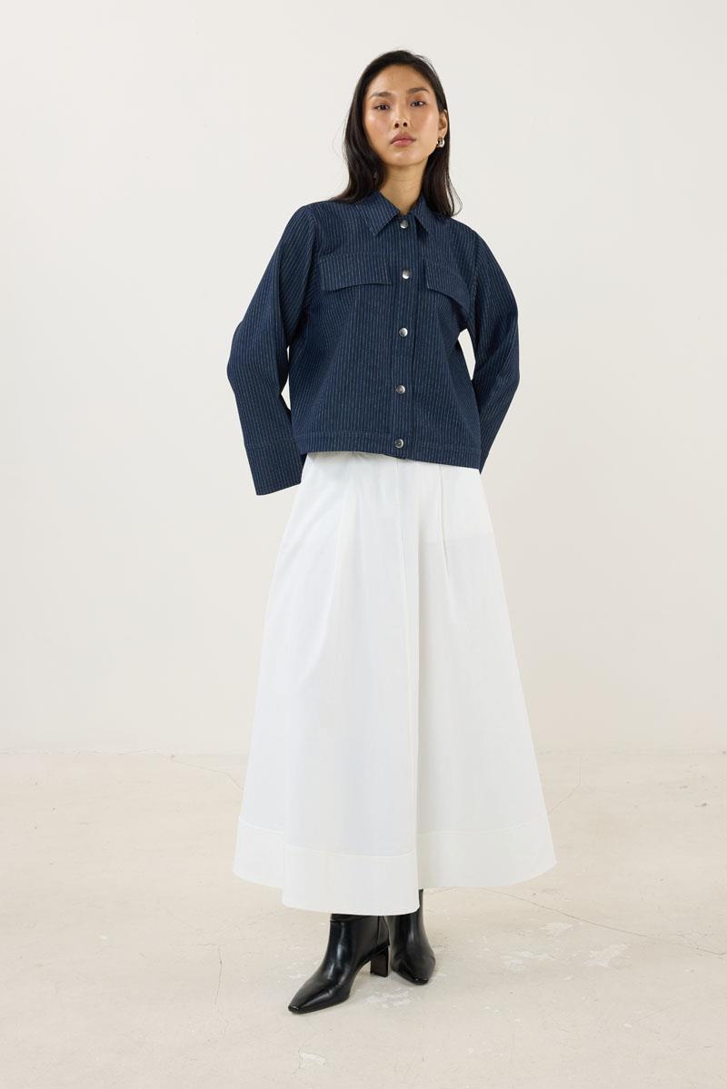 Çizgili Kot Ceket Lacivert