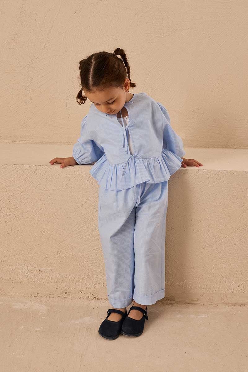 Çizgili Poplin Çocuk Takım Bebek Mavisi