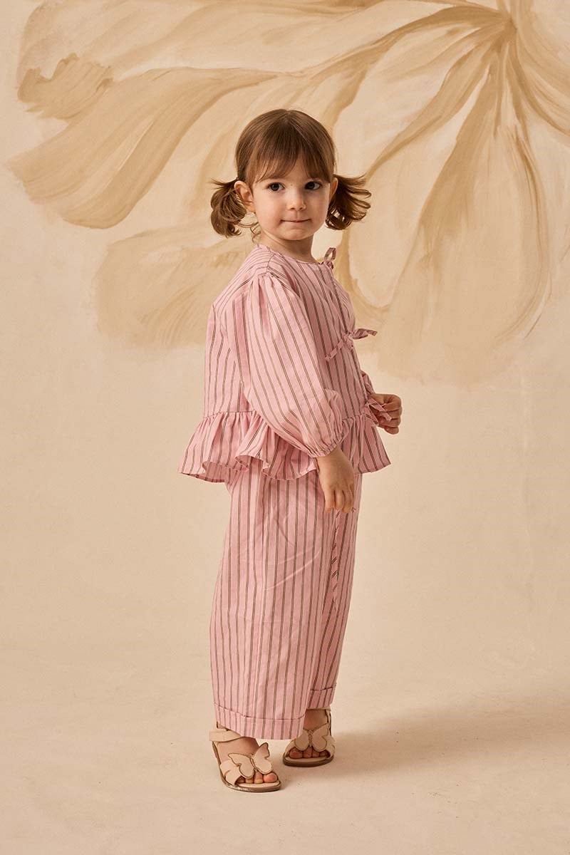 Çizgili Poplin Çocuk Takım Pembe