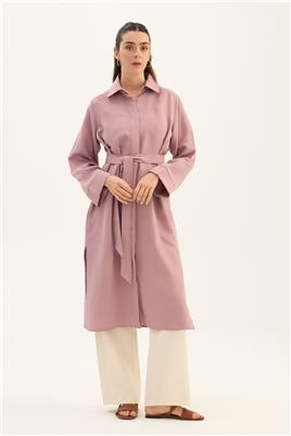 Çizgili Tensel Uzun Tunik Lavanta