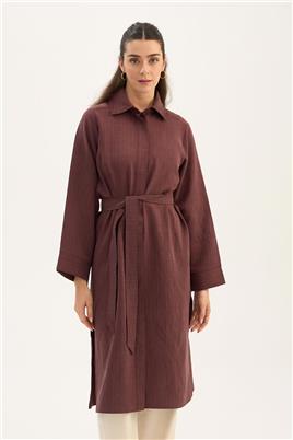 Çizgili Tensel Uzun Tunik Acı kahve