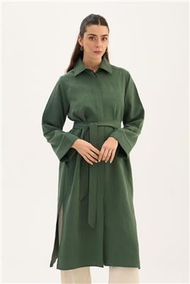 Çizgili Tensel Uzun Tunik Koyu yeşil