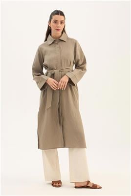 Çizgili Tensel Uzun Tunik Gri